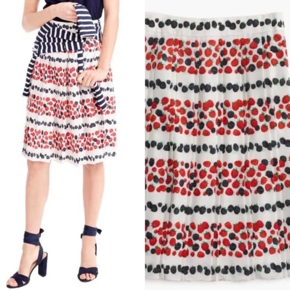 J. Crew Berry Print Pleated Skirt